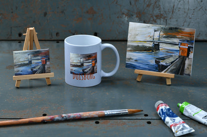 Ruhrpott Geschenk-Set – Magnet, Tasse und Klappkarte mit der Rheinbrücke bei Duisburg